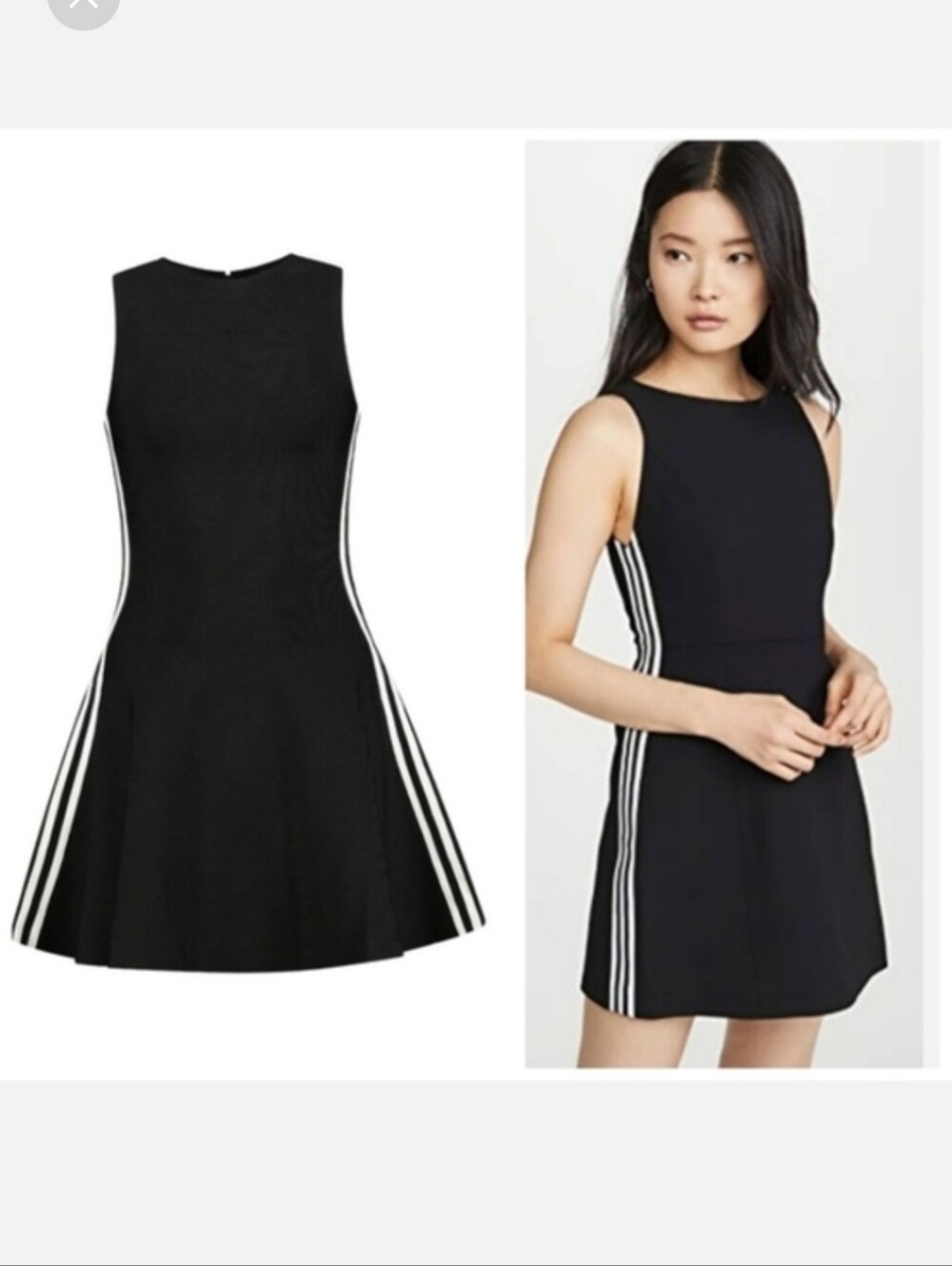 Alice + Olivia lindysey Black crew neck Mini Dress with White Stripes Size 10